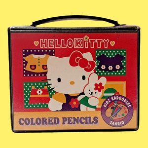 Vintage Sanrio Hello Kitty 1996 Mini Color Pencils Case Box‎ Storage Kit HTF